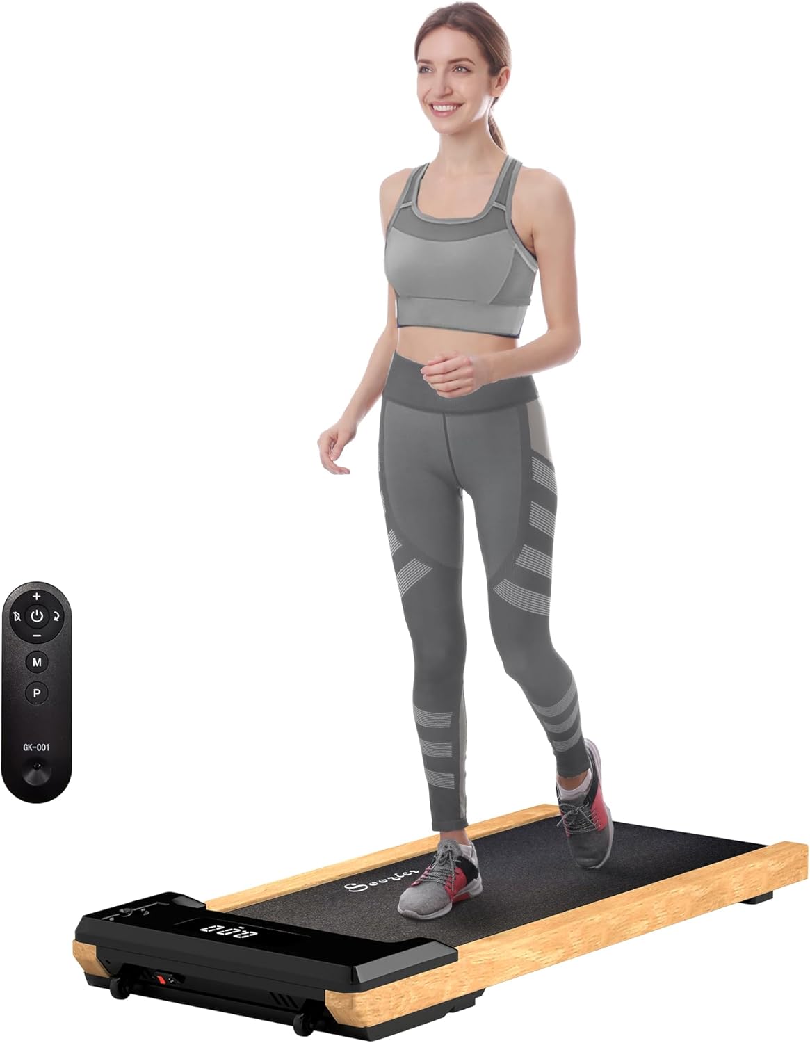 Soozier Wood Walking Pad, Under Desk Treadmill with Remote Control and LED Display