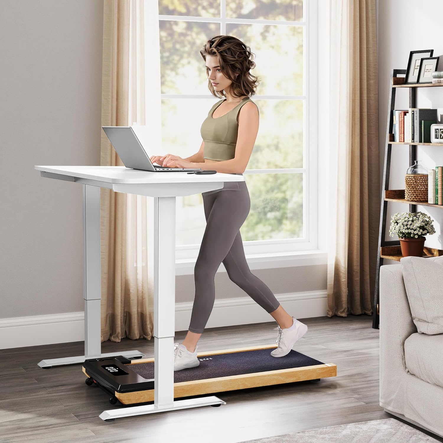 Wood Walking Pad, Under Desk Treadmill with Remote Control and LED Display